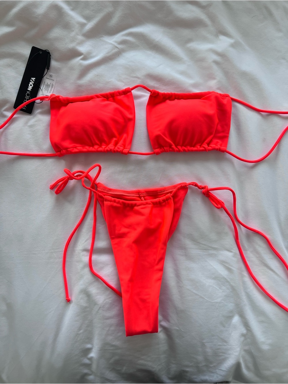 Fashion Nova Red Ruched String Bikini Set - Picture 4 of 5